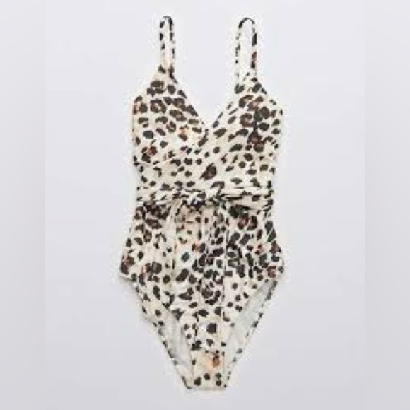 Aerie Leopard Print tie detail Swimsuit size small - Picture 3 of 5